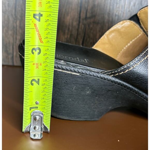 Bjorndal "Jessie" Platform Heels Women's Sz 10 Black Pebbled Leather Mules Boho - Picture 8 of 8